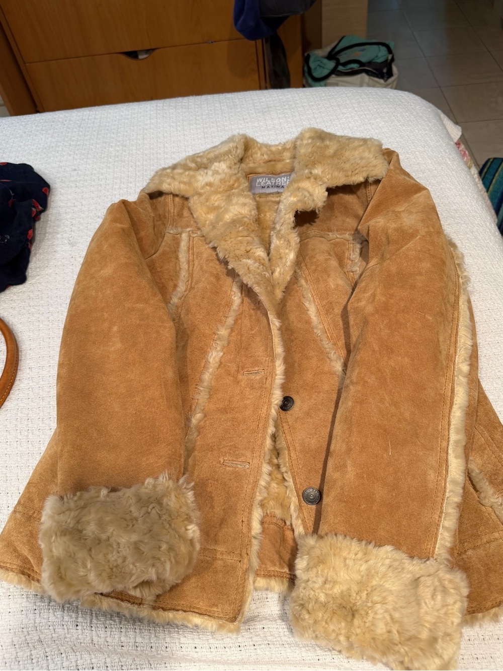 Wilsons Leather Camel Suede Shearling Jacket